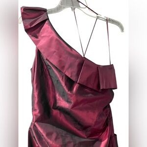 Stunning Single Shoulder Shot Silk Taffeta Full Length Gown in Rich Burgundy